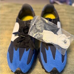 Blue and Black Athletic Shoes with White Laces